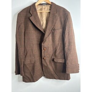 Savile Row Houndstooth Sport Coat Blazer‎ Jacket Brown Tweed 46R Lamswool Wool